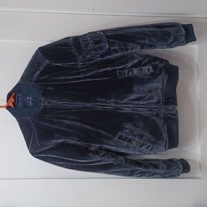 Velour Bomber Jacket Coat Zip Up Blue American Eagle Small
